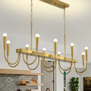 BAOURE 14-Light Gold Industrial Chandelier - 78.74" Rustic Kitchen Island Lighting-  Farmhouse Linear Chandeliers for Large Kitchen Islands & Dining - 1 of 4