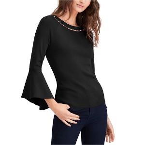 I.N.C International Concepts Womens Beaded-Neck Pullover Blouse, Black, Small - 1 of 1