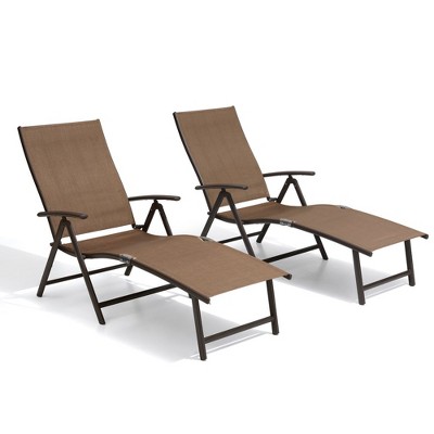 Crestlive Products Outdoor Aluminum Folding Recliner Adjustable Chaise Lounge (Set of 2)