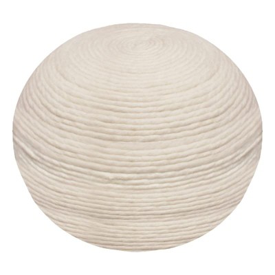 Moti Ellis Ivory Wool Ottoman Pouf with Polyester Fill Ivory 20"D x 20"W x 14"H