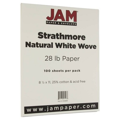 JAM Paper Strathmore 28lb Paper - 8.5 x 11 - Natural White Wove - 100 Sheets