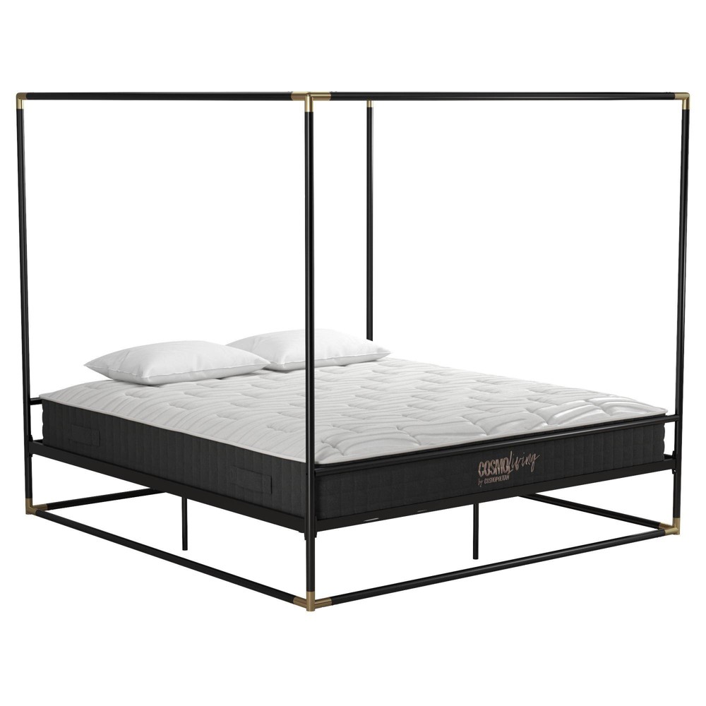 Photos - Bed Frame King Size Frame Celeste Canopy Metal Bed Black/Gold - CosmoLiving by Cosmo