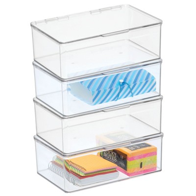 Mdesign Clear Plastic Hinge Lid Desk Organizer Bin Box For Home Office ...