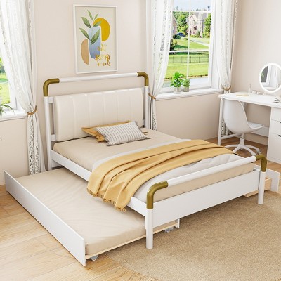 KIGFTSOD Queen Size Wooden Storage Platform Bed, with 2 Big Drawers, T-XL Size Trundle
