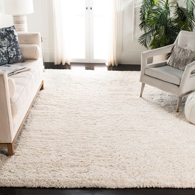 Ivory High Pile Shag Synthetic Area Rug, 9' x 12'