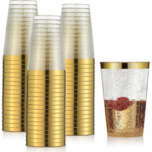 Chateau Fine Tableware 100 Pack 12oz Plastic Cups Gold Glitter