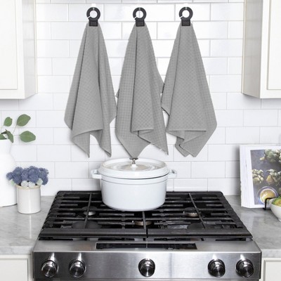 Titanium Gray Cotton Terry Kitchen Towel Set with Rubber Hook