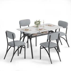 5-Piece Dining Set for Small Spaces with Rectangular Table, Built-In Storage Shelf, 4 Luxury Velvet Chairs, Scratch-Resistant Surface, Space-Saving - 1 of 4
