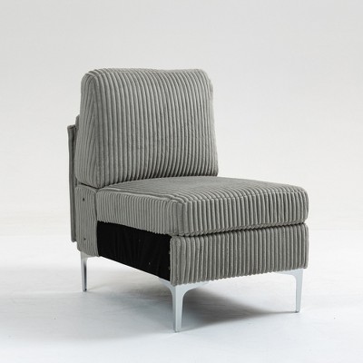 Vynxaria Modular Armless Sectional Sofa Seat Module - Corduroy Fabric, with Back Cushion, Gray, Customizable Layout for Living Space
