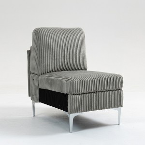 Vynxaria Modular Armless Sectional Sofa Seat Module - Corduroy Fabric, with Back Cushion, Gray, Customizable Layout for Living Space - 1 of 4
