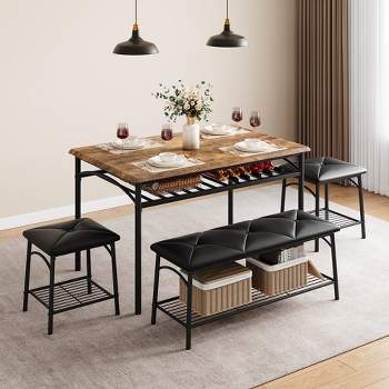 Whizmax Dining Table Set for 4, Kitchen Table Set with Upholstered Bench and Square Stools for Small Space, Apartment