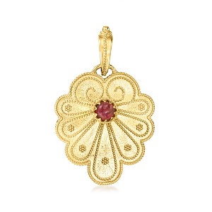 Ross-Simons Italian .40 Carat Garnet Etruscan-Style Pendant in 14kt Yellow Gold Size 1.25 - 1 of 4