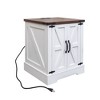 CLIHOME Farmhouse End Table with Charging Station, Rustic Wood Nightstand, Versatile Walnut Sofa Side Table with Barn Doors - 3 of 4