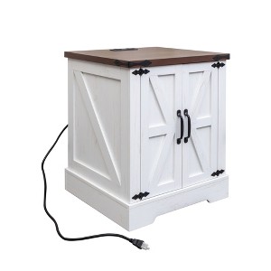 YOOCOZZ Farmhouse End Table with Charging Station and Barn Doors - 1 of 4