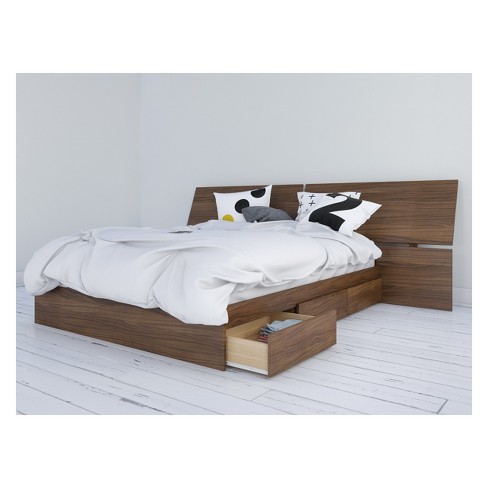Alibi Storage Bed And Headboard Set, Walnut Bed Frame With Drawers