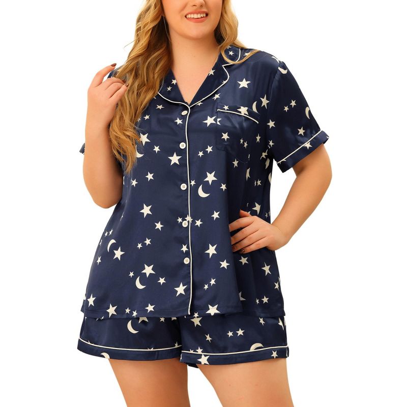 Agnes Orinda Women's Plus Size Patch Pocket Comfort Short Sleeve Pajamas Set, 2 of 6