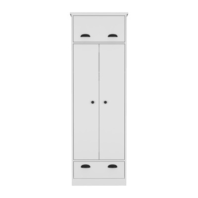 SEVOBAL Armoires Modern Storage Cabinet with Dual Drawers and Hanging Rod for Bedroom Storage, White, 23.3"*19.7"*70.5"