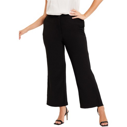June + Vie Women's Plus Size Curvie Fit Wide-leg Corner Office Pants., 18/20  - Black : Target