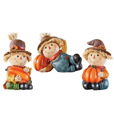 Collections Etc Hand-Painted Scarecrow Pumpkin Sitter Figurines - Set of 3 3.25 X 3.5 X 5.5 Orange