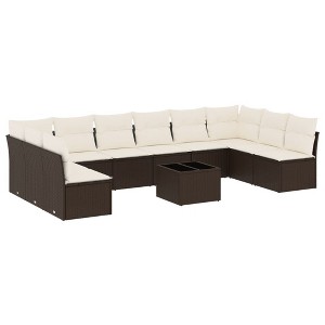 vidaXL Garden Sofa Set Brown with Cream White Cushions - 1 of 4