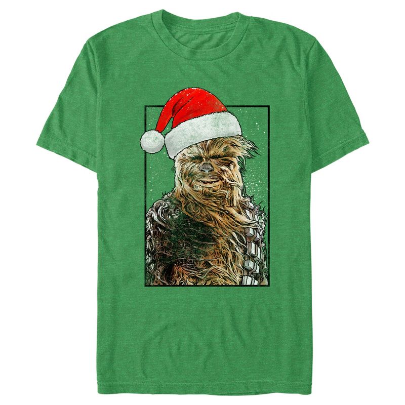 Men's Star Wars Christmas Chewbacca Santa Hat Portrait T-Shirt, 1 of 4