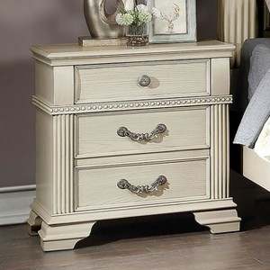 DOMETOUR Antique white Nightstand Bedroom 1pc Nightstand Solid wood Satin Knickel Knobs and Pulls - 1 of 4