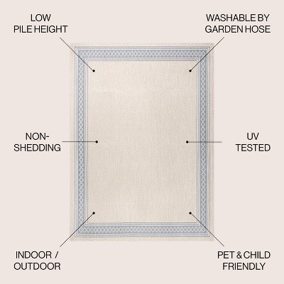 Lucia Cream and Blue Diamond Border Indoor/Outdoor Rug