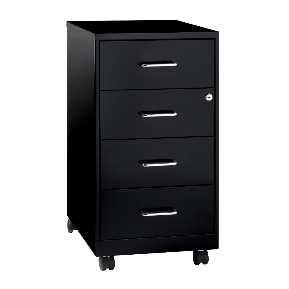 Space Solutions 18" Deep 4 Drawer Metal Mobile Organizer with 4 Box Drawers Locking Black