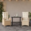 vidaXL 3 Piece Patio Dining Set with Cushions Beige Poly Rattan - 31.5" x 31.5" x 29.1" Without footrest 2 Items - 2 of 4