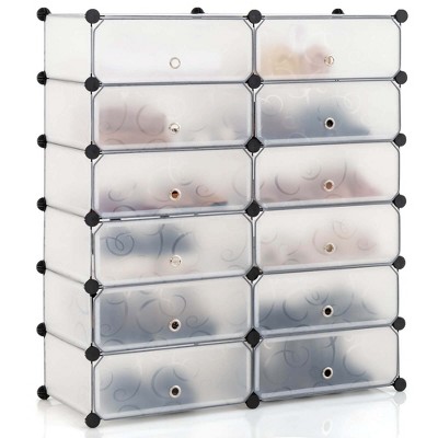 White Stackable 12-Cube Plastic Shoe Cabinet