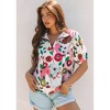 Amaryllis Women’s Watercolor Floral Print Short Sleeve Collared Blouse Relaxed Fit with Elastic Cuffs Lightweight Everyday Top - 2 of 4
