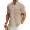COOFANDY Cotton Linen Henley Shirt Short Sleeve T-Shirts - 3 of 4