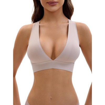 INSPIRE CHIC Women's Deep V Bralette Wirefree T-Shirt Seamless Comfortable Plunge Bras