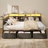 Full Size Bed Frame with Headboard and Storage Drawers Full Metal Platform Corner Bed Frame with Charging Station and LED Lights Gray - 2 of 4
