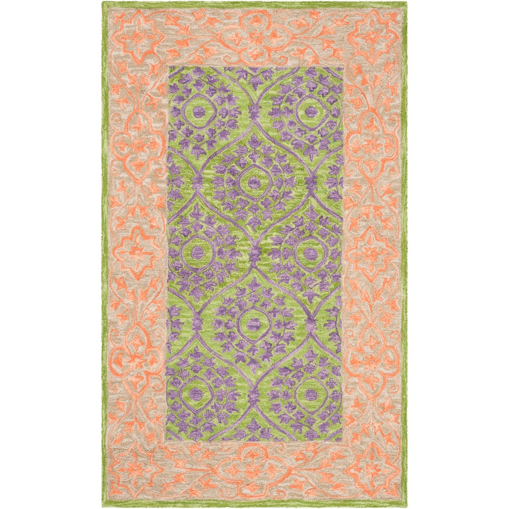 4'x6' Leaf Hooked Area Rug Green/Violet - Safavieh