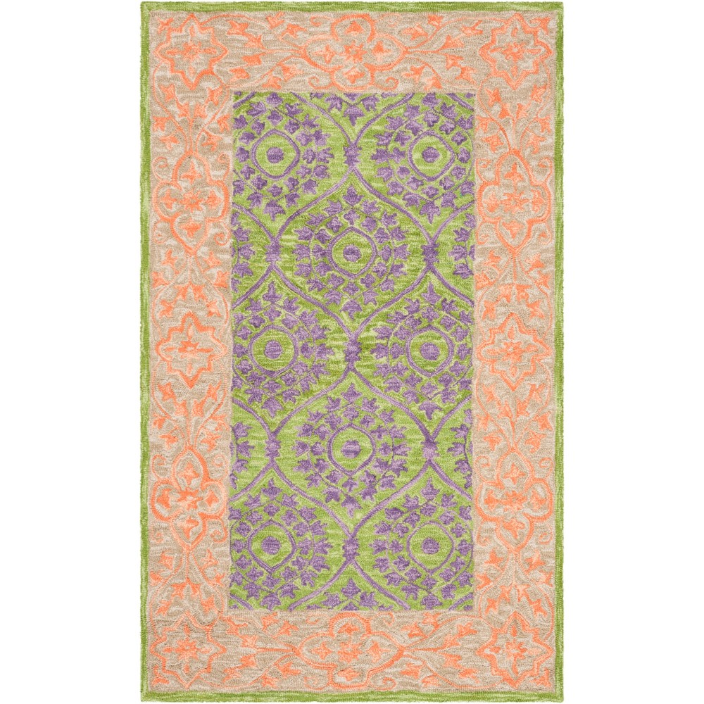 4'x6' Leaf Hooked Area Rug Green/Violet - Safavieh