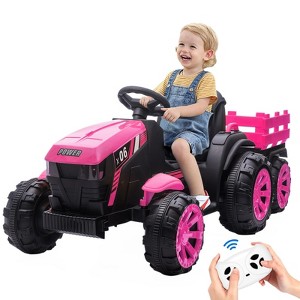 12V Kids Ride On Tractor with Trailer, Battery Powered Electric Vehicles Toy with 35W Dual Motors - 1 of 4