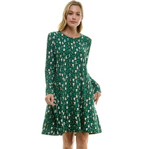 Harlow & Rose Womens Long Sleeve Christmas Print Dress - 1 of 4