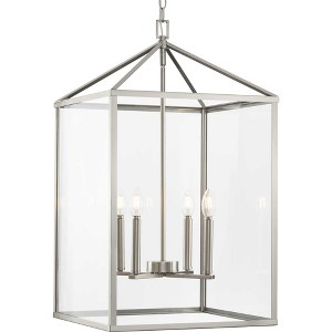 Progress Lighting Hillcrest 4-Light Foyer Light, Brushed Nickel, Clear Beveled Glass Panels, Steel Material - 1 of 3