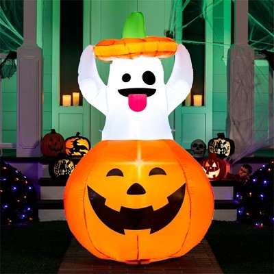 Joyfy 5 FT Halloween Inflatable Outdoor Decorations, Inflatable Ghost in Pumpkin with LEDs for Halloween Party Yard, Garden, Lawn Outdoor Decoration