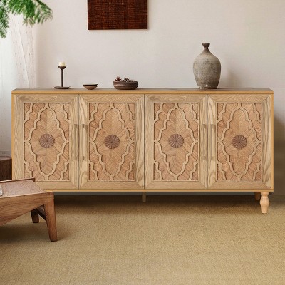 Wooden Storage Cabinet with Carved Flower Doors Mordern Sideboard Console with Adjustable Shelves for Living Room, Kitchen,Entryway-Tanpinhause