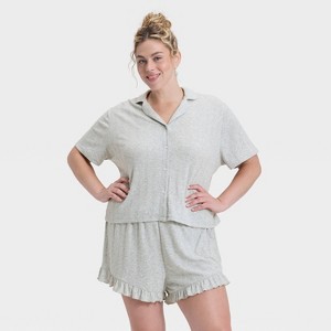 Women's Pointelle Notch Collar Shirt and Shorts Pajama Set - Wild Fable™ - 1 of 3