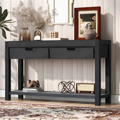 55" Console Table with 2 Drawers, Wooden Entryway Table with Open Storage Shelf, Narrow Sofa Table, Behind Couch Table for Living Room Hallway