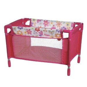 Adora Baby Doll Playpen Bed & Carry Case - Pink Flower Power - 1 of 4