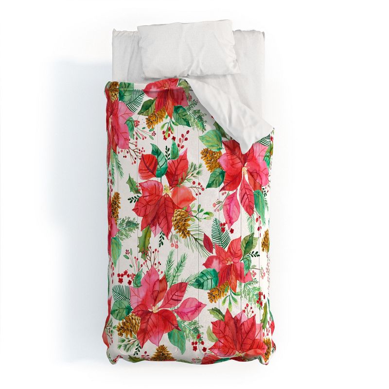 Ninola Design Poinsettia holiday flowers Comforter + Pillow Sham(s) - Deny Designs, 1 of 4