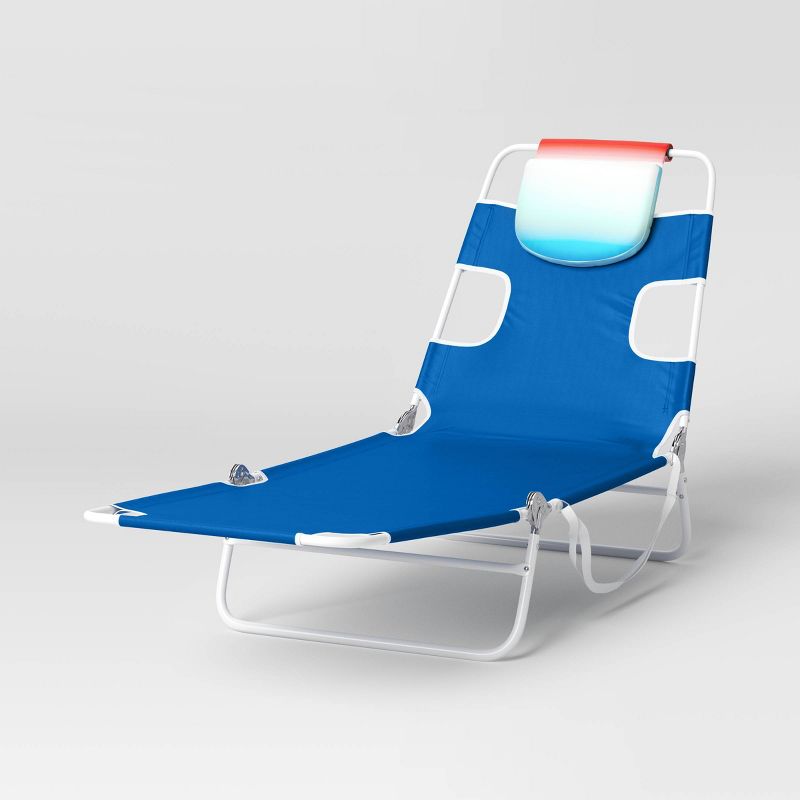 Recycled Fabric Outdoor Portable Beach Lounger with Headrest Blue - Sun Squad&#8482;, 1 of 5