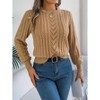 Women's Sweater Round Neck Knit Lantern Sleeve Pullover Sweater Tops - 3 of 4