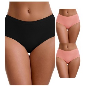 INSPIRE CHIC Plus Size for Women's Mid-Waisted Loose Elastic Waistband Full Coverage Briefs 3 Packs - 1 of 4