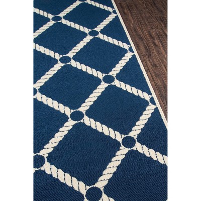 Nautical Navy Synthetic 2'3" x 7'6" Easy-Care Runner Rug