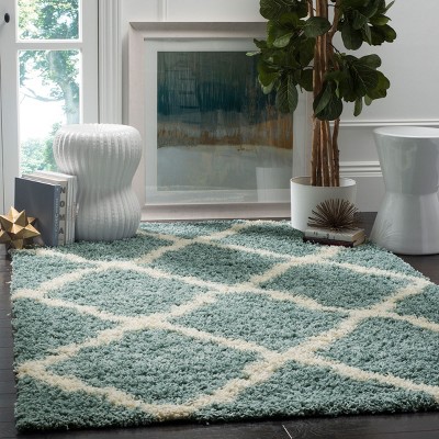 Seafoam and Ivory High Pile Shag Area Rug